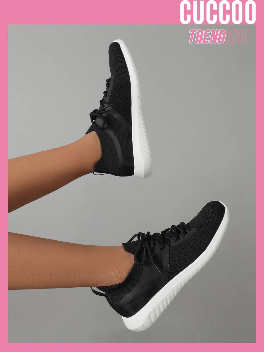 Cuccoo Lace-up Front Breathable Running Shoes - Black - View 1