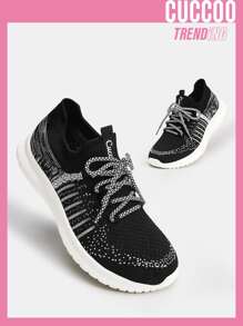 Cuccoo Two Tone Knit Detail Breathable Running Shoes - Black and White - View 1