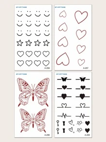 ملصق وشم فراشة و بطباعة قلب 4 أوراق