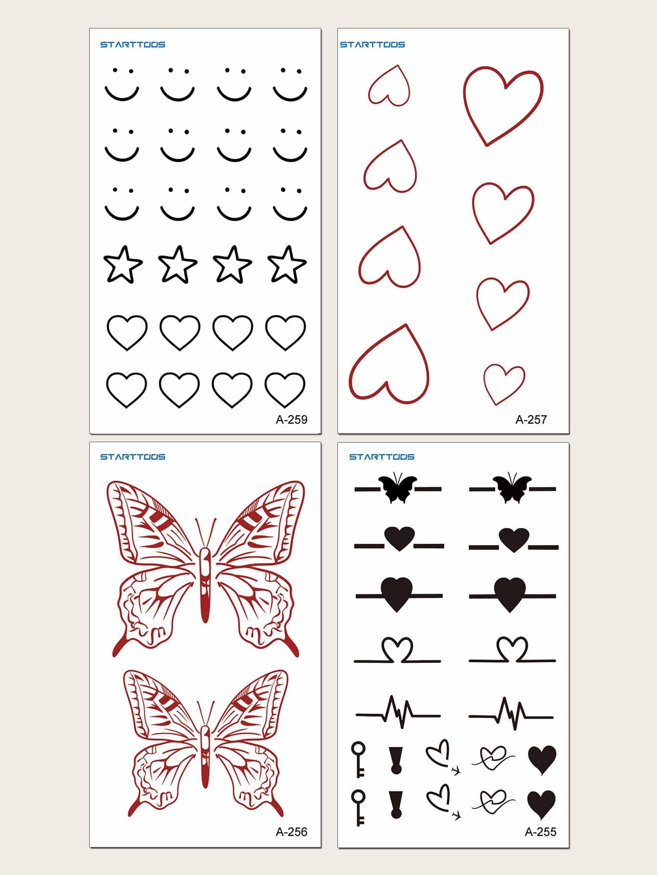 ملصق وشم فراشة و بطباعة قلب 4 أوراق