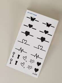ملصق وشم فراشة و بطباعة قلب 4 أوراق