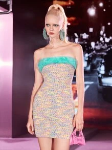 SHEIN ICON Contrast Fuzzy Marled Knit Bodycon Dress - Multicolor - View 9