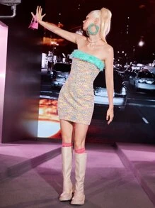 SHEIN ICON Contrast Fuzzy Marled Knit Bodycon Dress - Multicolor - View 6