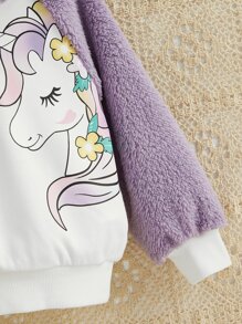 SHEIN Áo nỉ hai màu tay raglan in hình kỳ lân dành cho bé gái - Nhiều màu - Xem 3