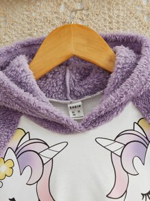 SHEIN Áo nỉ hai màu tay raglan in hình kỳ lân dành cho bé gái - Nhiều màu - Xem 4