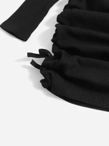 SHEIN Toddler Girls Skeleton Print Ruched Knot Side Dress - Black - View 4