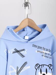 SHEIN 男孩標語和卡通圖案袋鼠口袋連帽衫