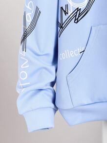 SHEIN 男孩標語和卡通圖案袋鼠口袋連帽衫