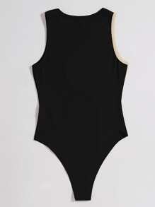 SHEIN LUNE Two Tone Ribbed Knit Bodysuit