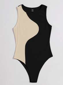 SHEIN LUNE Two Tone Ribbed Knit Bodysuit