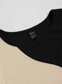 SHEIN LUNE Two Tone Ribbed Knit Bodysuit