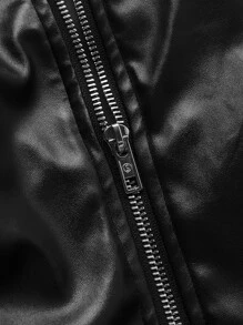 GENTILAND Men Skeleton Print Zipper PU Leather Jacket - Black - View 3