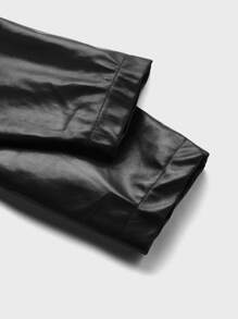 GENTILAND Men Skeleton Print Zipper PU Leather Jacket - Black - View 4