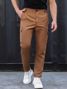 Manfinity Homme 男士側翻蓋口袋長褲 - 棕色 - 查看 1