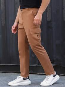 Manfinity Homme 男士側翻蓋口袋長褲 - 棕色 - 查看 3