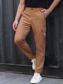 Manfinity Homme 男士側翻蓋口袋長褲 - 棕色 - 查看 6