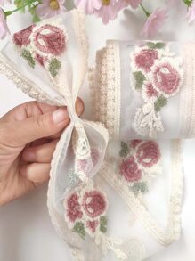 1roll Flower Embroidery Gift Wrapping Ribbon - Multicolor - View 3
