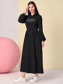 Mulvari Letter Graphic Striped Sweatshirt Dress - Black - View 5