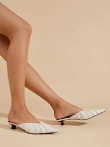 Ruched Detail Point Toe Flat Mules - White - View 2