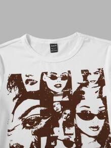 SHEIN ICON 90s Figure Graphic Crop Tee - Coffee Brown - View 3