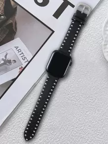 1 pieza Compatible con Correa de , Clásico Suave Borde Negro Dorado/Plateado Adorno de Remache de Metal Estilo Punk, Correa para Mujeres para Watch Ultra 2/1, SE, S9/8/7/6/5/4/3/2/1 Series - Negro - Ver 4