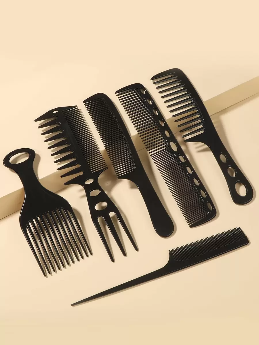 6pcs Plain Hair Comb Set, Wide Tooth Comb Styling Comb Set/Kit For All Hair Types For Hair Styling Hair Brush, Comb, Hair Tools, Hair Products And Accessories For Barber Salon Beauty Back To School, Travel Holiday Essentials, Brushes, Edge Brush Hair Comb Hair, Detangling Brush, Comb, Slick Back Brush, Hairbrush, Edge Brush Hair Brush, Detangling Brushes, Hair Brush, Barber, Hairdressing Equipment, Hairdressing, Hair Brush, Brush Hair Brush Set, Comb Hair, Comb For Curls, Detangling Brush, Hair Brush For Women, Barbershop, Hairdressing Equipment - Black - View 1