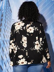 SHEIN CURVE+ Plus Floral Print Double Breasted Blazer - Multicolor - View 5