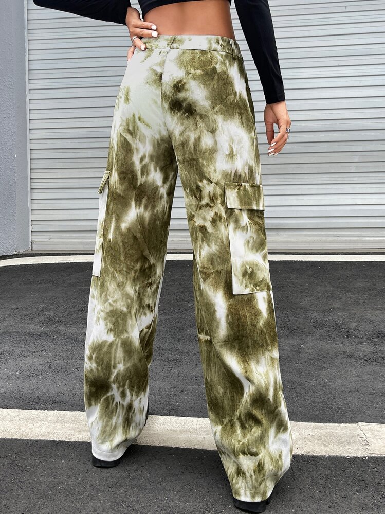 SHEIN X Calle y Poché SHEIN ICON Damskie Spodnie Guziki Kieszeń Zamek błyskawiczny Barwnik do krawata Casual - Wielokolorowe - Zobacz 2