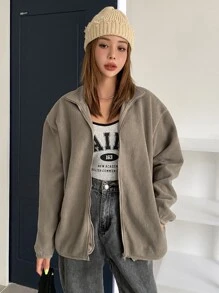 DAZY 落肩拉链抓绒外套，秋季女装，冬季