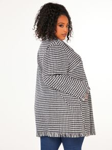 SHEIN CURVE+ Plus Houndstooth Print Raw Cut Tweed Overcoat