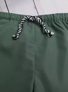 SHEIN Baby Boy Coconut Tree Print Tee & Drawstring Waist Shorts - Dark Green - View 4