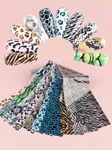 FULL BEAUTY 10pcs Leopard & Snake Skin Pattern Nail Art Transfer Sticker - Multicolor - View 1