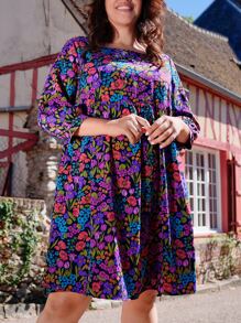 EMERY ROSE Plus Allover Floral Print Smock Dress - Multicolor - View 1