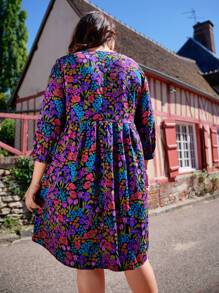 EMERY ROSE Plus Allover Floral Print Smock Dress - Multicolor - View 2