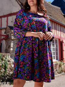 EMERY ROSE Plus Allover Floral Print Smock Dress - Multicolor - View 4