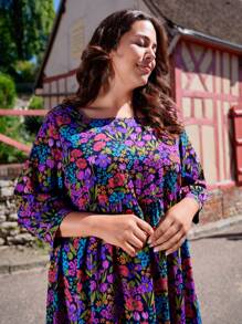 EMERY ROSE Plus Allover Floral Print Smock Dress - Multicolor - View 5