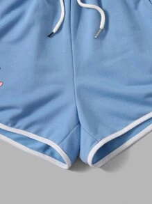 ROMWE Kawaii Cartoon Graphic Contrast Binding Shorts - Blue - View 4