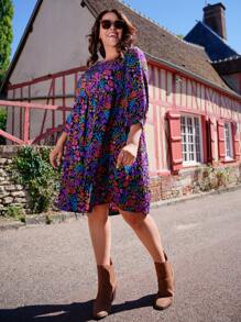 EMERY ROSE Plus Allover Floral Print Smock Dress - Multicolor - View 6