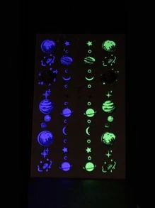 1張星球和星星圖案紋身貼紙 - 黑色 - 查看 3