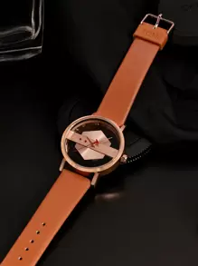 TOMI Men Geometric Pattern Dial Round Pointer Quartz Watch As A Gift For Students Returning To School