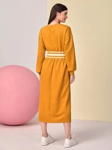 Mulvari Drop Shoulder Patched Detail Dress - Mustard Yellow - View 2