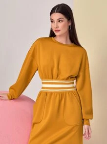 Mulvari Drop Shoulder Patched Detail Dress - Mustard Yellow - View 3