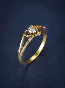 Vanel Anillo con corazón & con diseño de diamante de imitación - Amarillo Oro - Ver 1