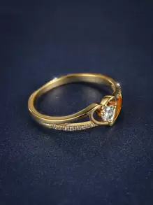 Vanel Anillo con corazón & con diseño de diamante de imitación - Amarillo Oro - Ver 4