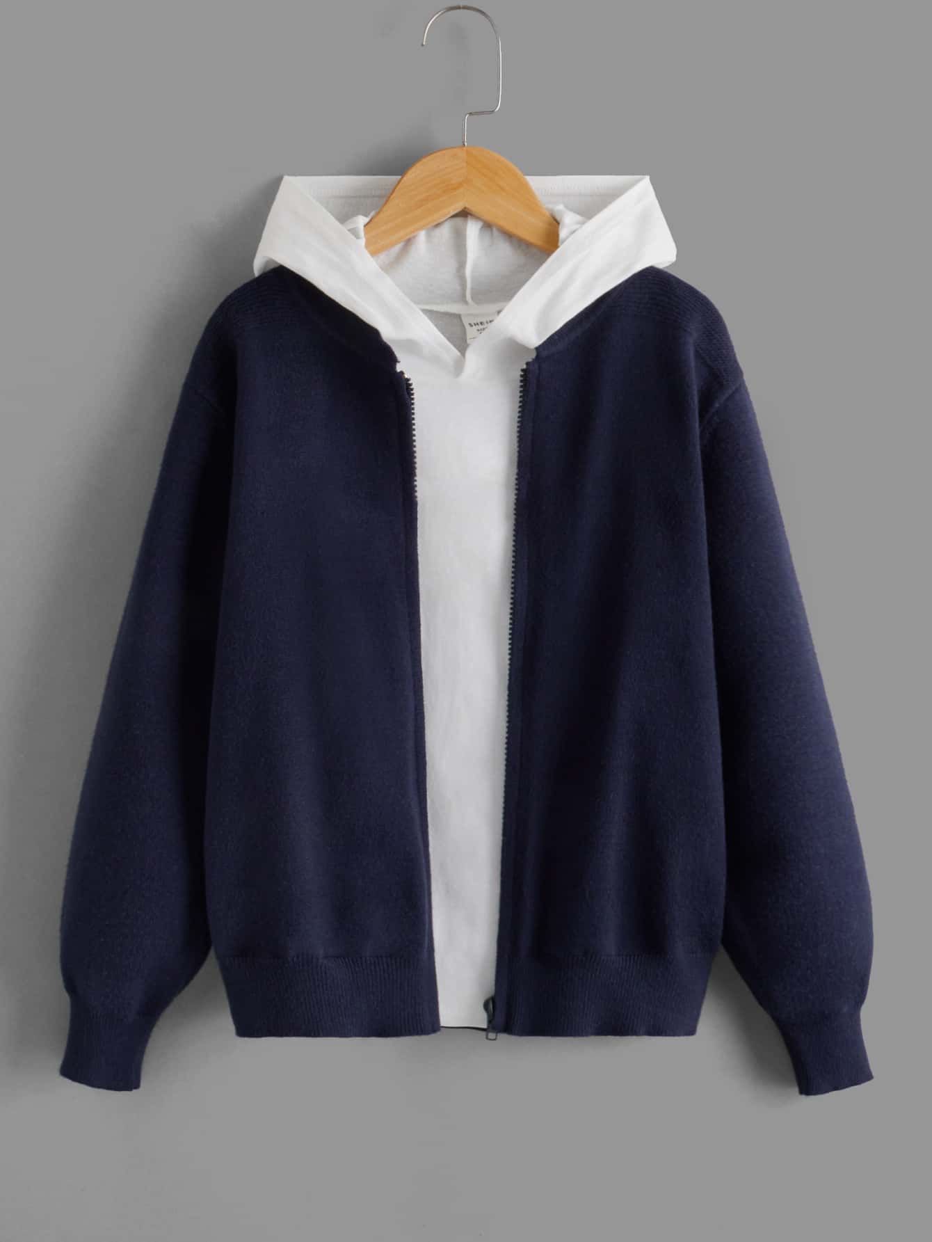 SHEIN Boys Zipper Baseball Collar Cardigan - Navy Blue - View 1