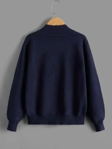 SHEIN Boys Zipper Baseball Collar Cardigan - Navy Blue - View 2