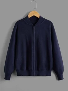 SHEIN Boys Zipper Baseball Collar Cardigan - Navy Blue - View 3