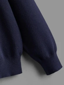 SHEIN Boys Zipper Baseball Collar Cardigan - Navy Blue - View 4