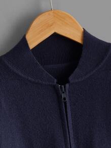 SHEIN Boys Zipper Baseball Collar Cardigan - Navy Blue - View 5