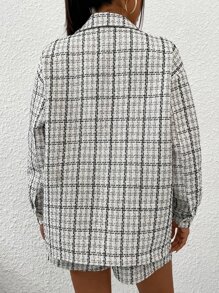 Plaid Flap Detail Overcoat & Shorts - White - View 2